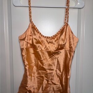 Vintage Y2K 95% Silk Orange Braided  Spaghetti Strap Bebe Top